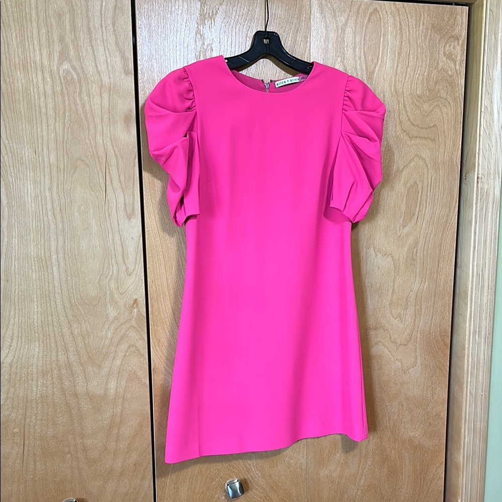 Alice + Olivia Pink Sheath Mini Dress with Puff Sleeves